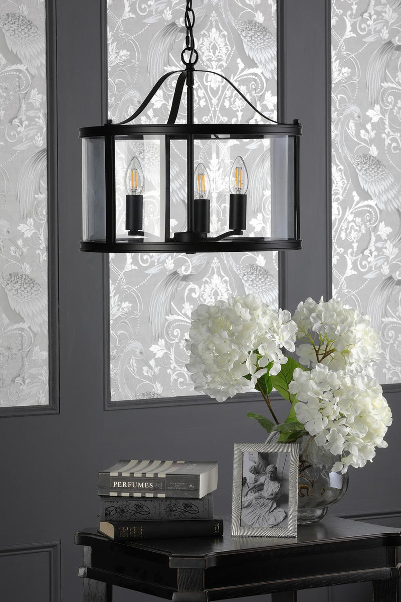 Laura Ashley Harrington 3 Light Pendant Matt Black and Glass • LA3756311-Q