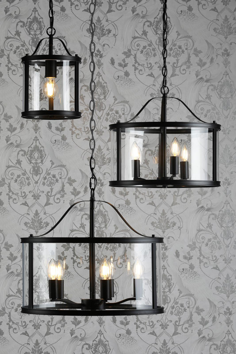 Laura Ashley Harrington 3 Light Pendant Matt Black and Glass • LA3756311-Q