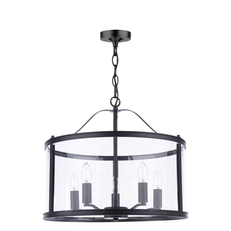 Laura Ashley Harrington 5 Light Pendant Matt Black and Glass • LA3756312-Q