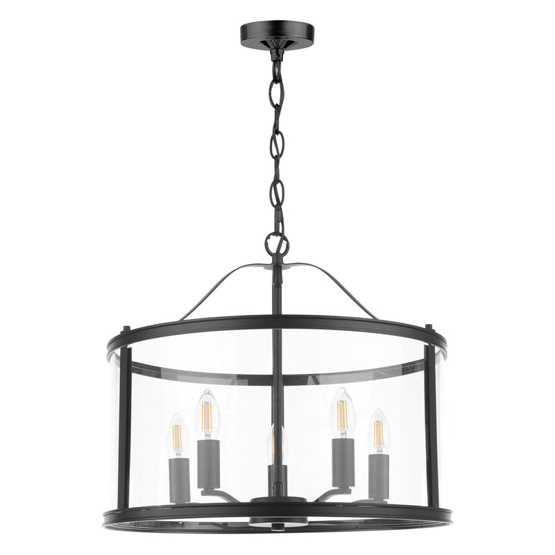 Laura Ashley Harrington 5 Light Pendant Matt Black and Glass • LA3756312-Q