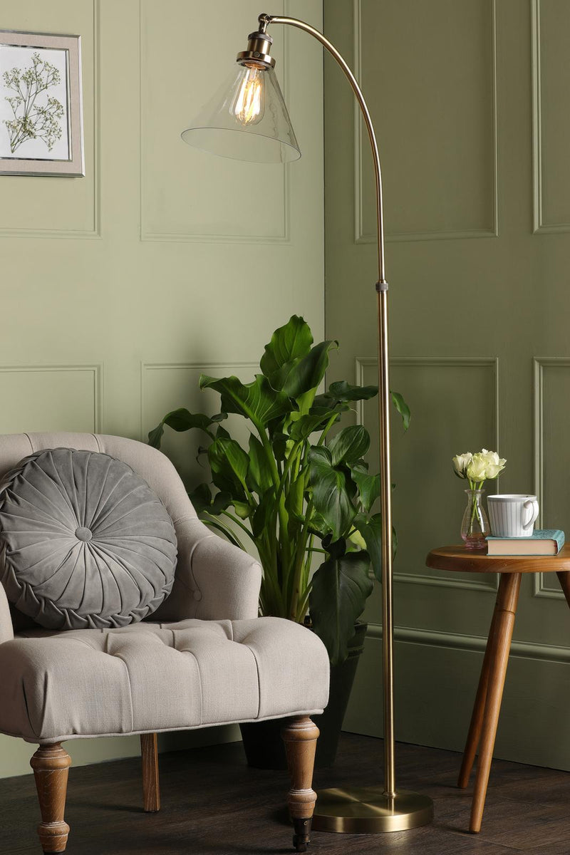 Laura Ashley Isaac Floor Lamp Antique Brass and Glass • LA3756313-Q