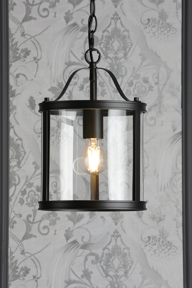 Laura Ashley Harrington Pendant Matt Black and Glass • LA3756314-Q