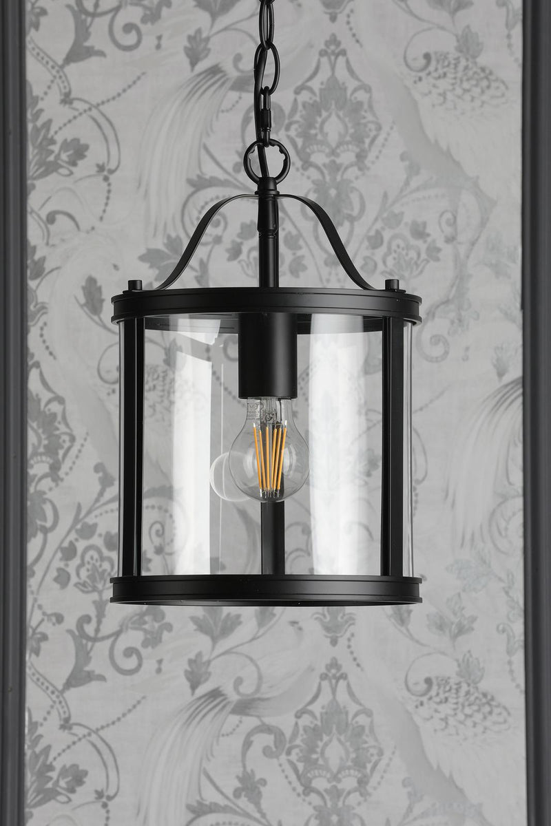 Laura Ashley Harrington Pendant Matt Black and Glass • LA3756314-Q