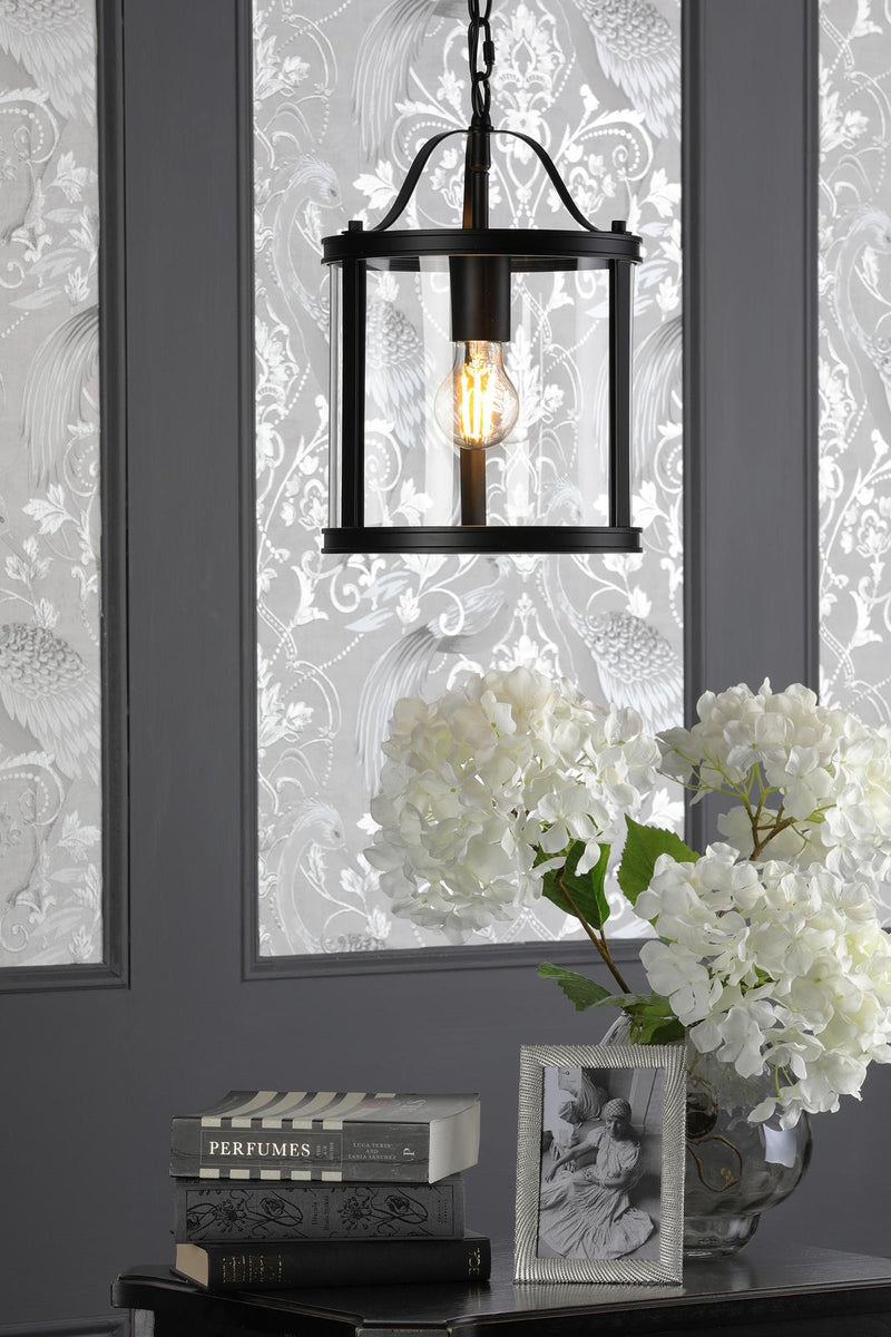 Laura Ashley Harrington Pendant Matt Black and Glass • LA3756314-Q