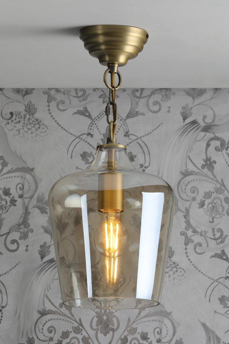 Laura Ashley Ockley Pendant Antique Brass and Champagne Glass • LA3756317-Q