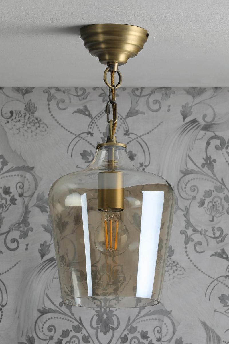 Laura Ashley Ockley Pendant Antique Brass and Champagne Glass • LA3756317-Q