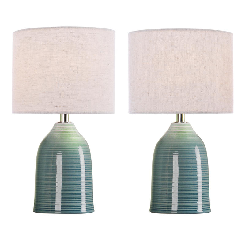 Laura Ashley Penny Twin Pack Table Lamp Blue With Shade • LA3756328-Q