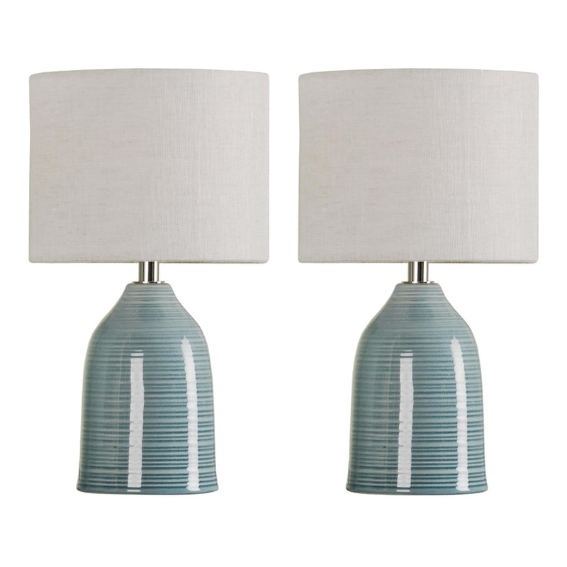 Laura Ashley Penny Twin Pack Table Lamp Blue With Shade • LA3756328-Q