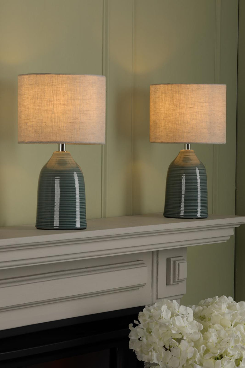 Laura Ashley Penny Twin Pack Table Lamp Blue With Shade • LA3756328-Q