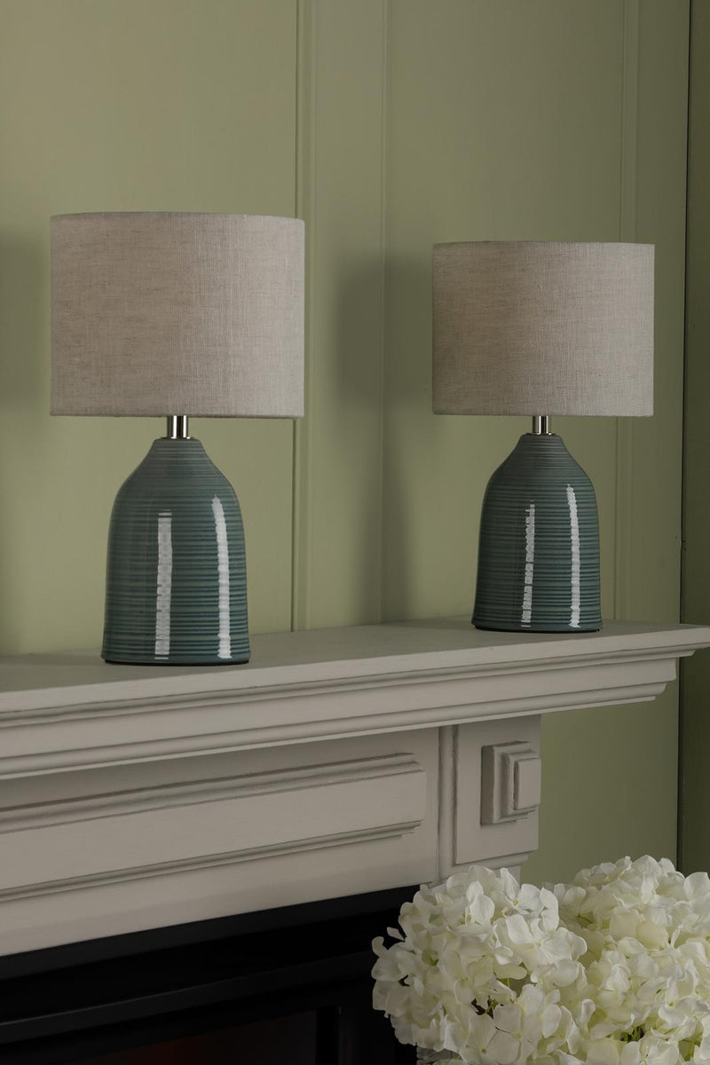Laura Ashley Penny Twin Pack Table Lamp Blue With Shade • LA3756328-Q