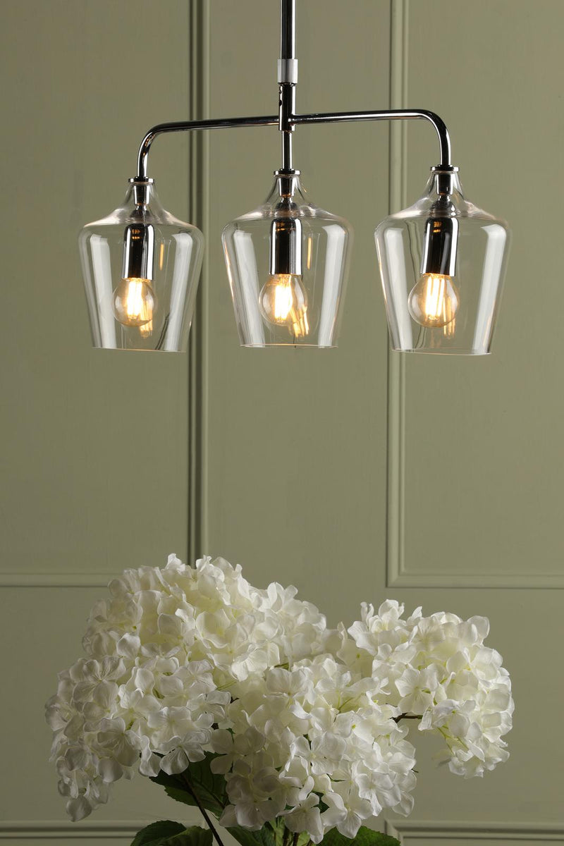 Laura Ashley Ockley 3 Light Bar Pendant Polished Chrome and Glass • LA3756331-Q