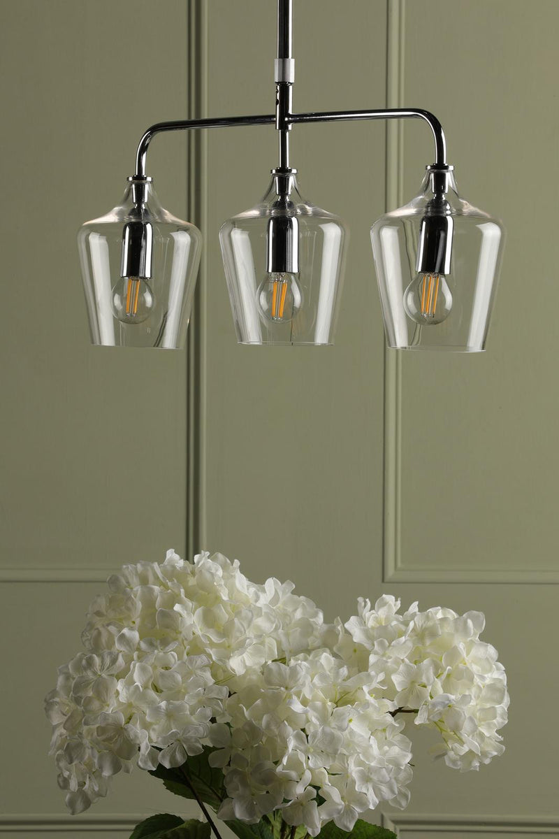 Laura Ashley Ockley 3 Light Bar Pendant Polished Chrome and Glass • LA3756331-Q