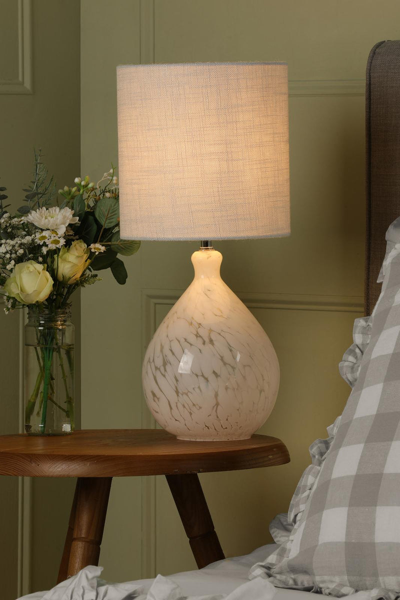 Laura Ashley Confetti Table Lamp White Glass and Polished Chrome With Shade • LA3756332-Q