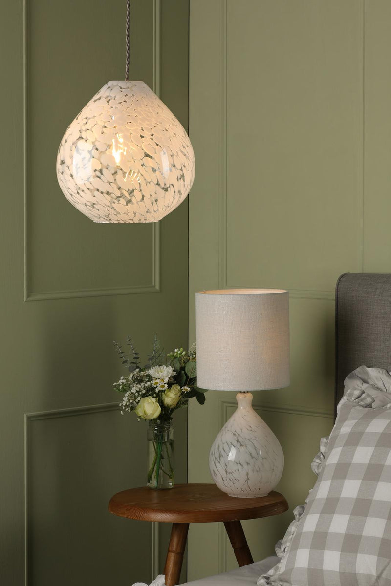Laura Ashley Confetti Table Lamp White Glass and Polished Chrome With Shade • LA3756332-Q