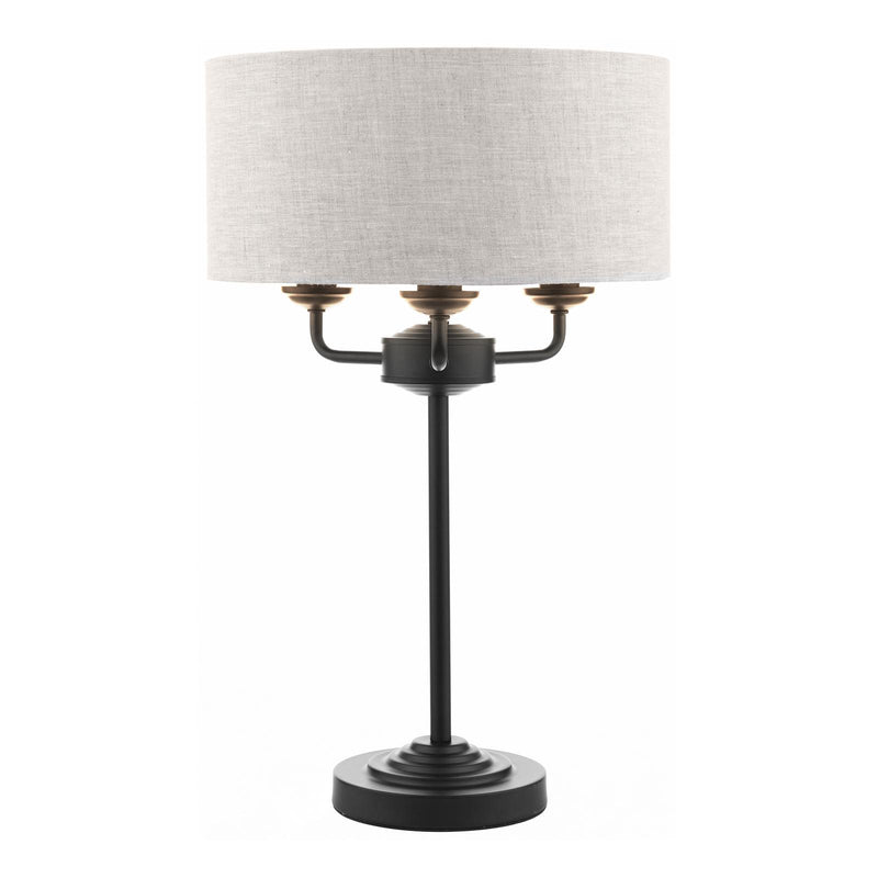 Laura Ashley Sorrento 3 Light Table Lamp Matt Black and Natural With Shade • LA3756360-Q