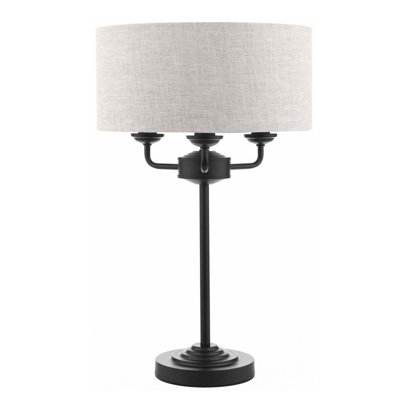 Laura Ashley Sorrento 3 Light Table Lamp Matt Black and Natural With Shade • LA3756360-Q