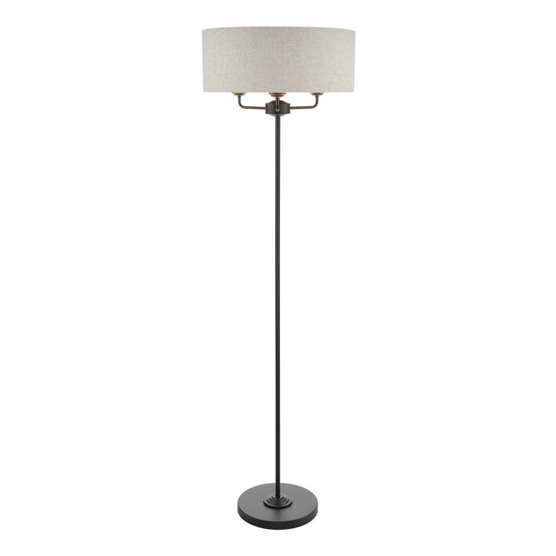 Laura Ashley Sorrento 3 Light Floor Lamp Matt Black and Natural With Shade • LA3756361-Q