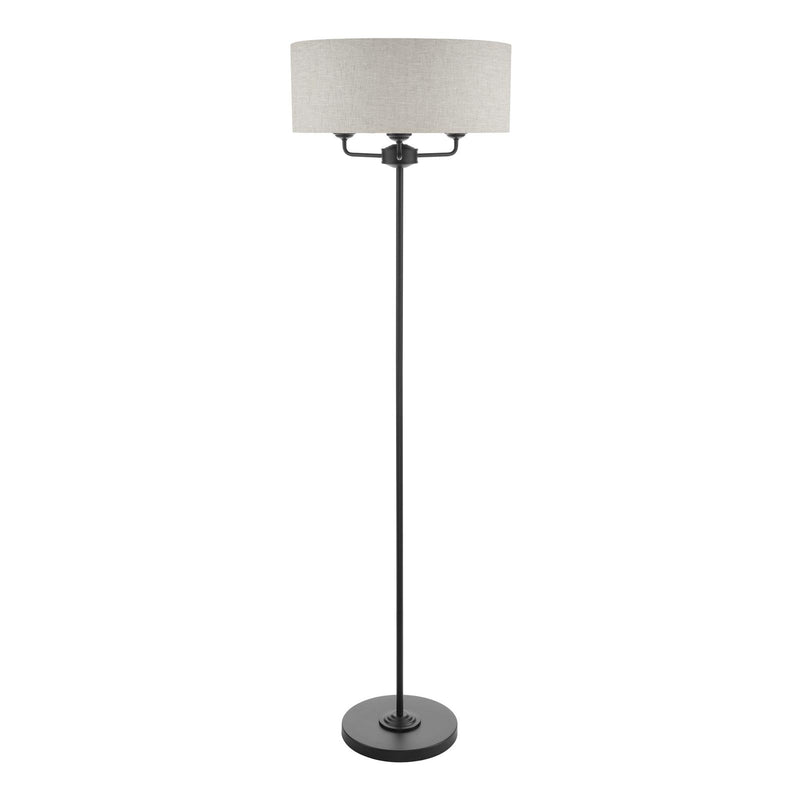 Laura Ashley Sorrento 3 Light Floor Lamp Matt Black and Natural With Shade • LA3756361-Q