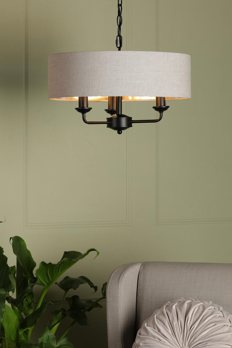 Laura Ashley Sorrento 3 Light Shadelier Matt Black and Natural With Shade • LA3756362-Q