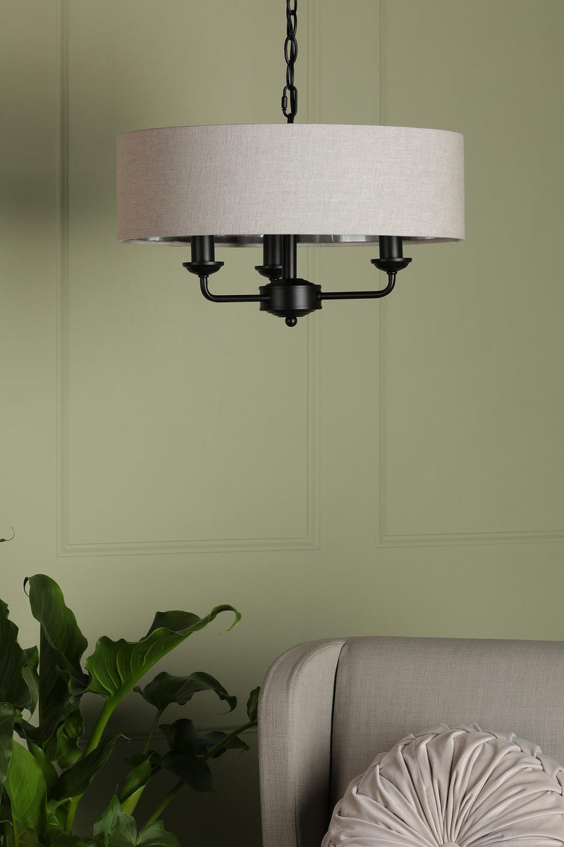 Laura Ashley Sorrento 3 Light Shadelier Matt Black and Natural With Shade • LA3756362-Q