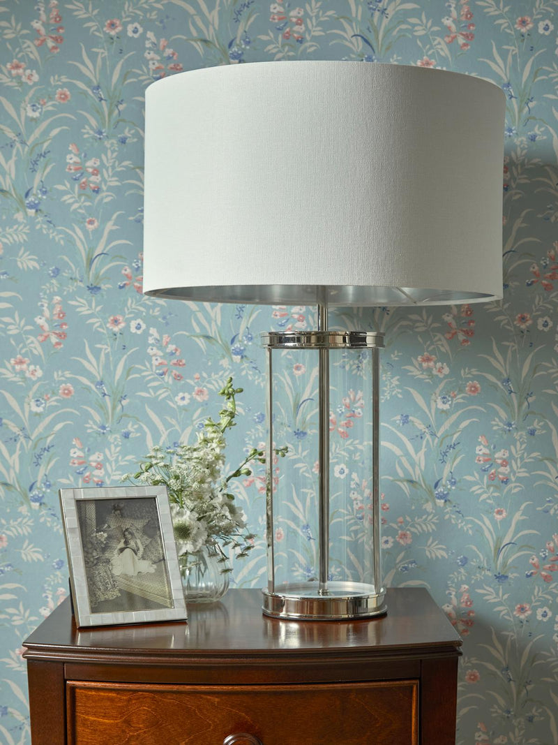 Laura Ashley Harrington Large Table Lamp Polished Nickel and Glass With Shade • LA3756382-Q