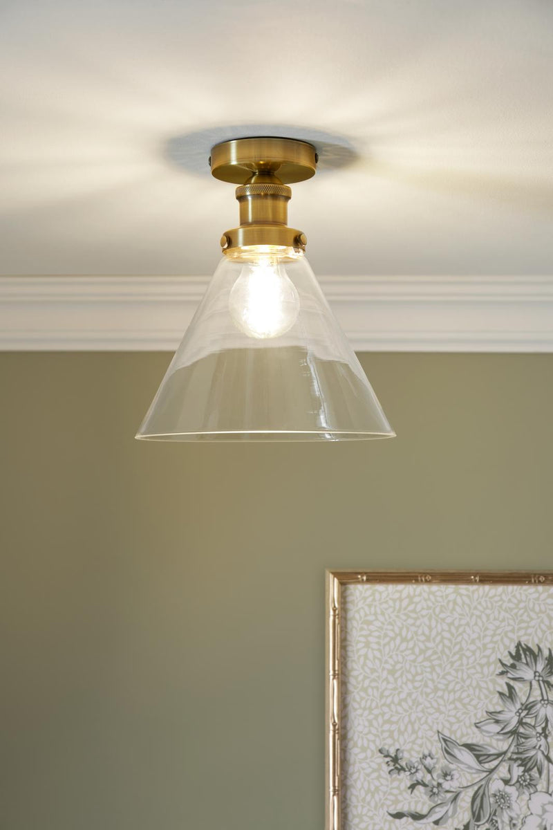 Laura Ashley Isaac Semi-Flush Antique Brass and Glass • LA3756386-Q