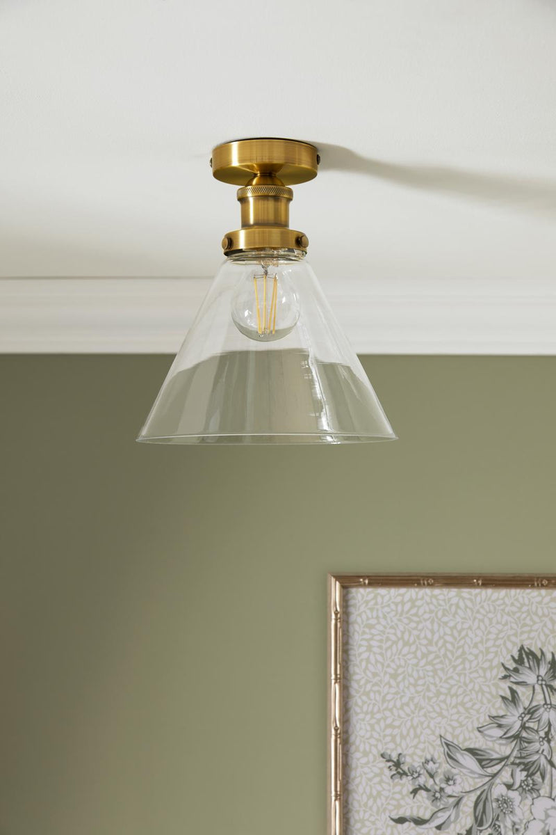 Laura Ashley Isaac Semi-Flush Antique Brass and Glass • LA3756386-Q