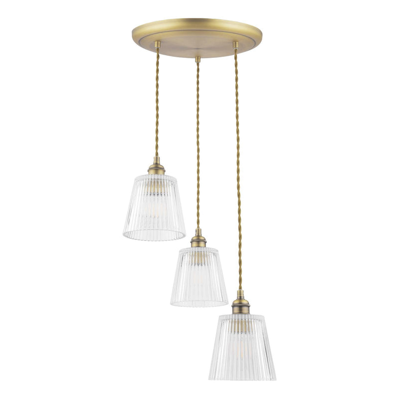 Laura Ashley Callaghan 3 Light Pendant Matt Antique Brass and Ribbed Glass • LA3756388-Q