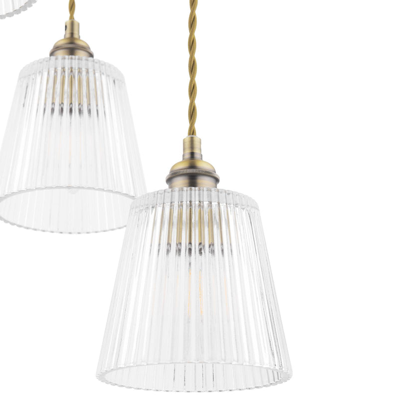 Laura Ashley Callaghan 3 Light Pendant Matt Antique Brass and Ribbed Glass • LA3756388-Q
