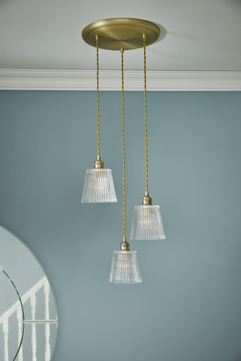 Laura Ashley Callaghan 3 Light Pendant Matt Antique Brass and Ribbed Glass • LA3756388-Q