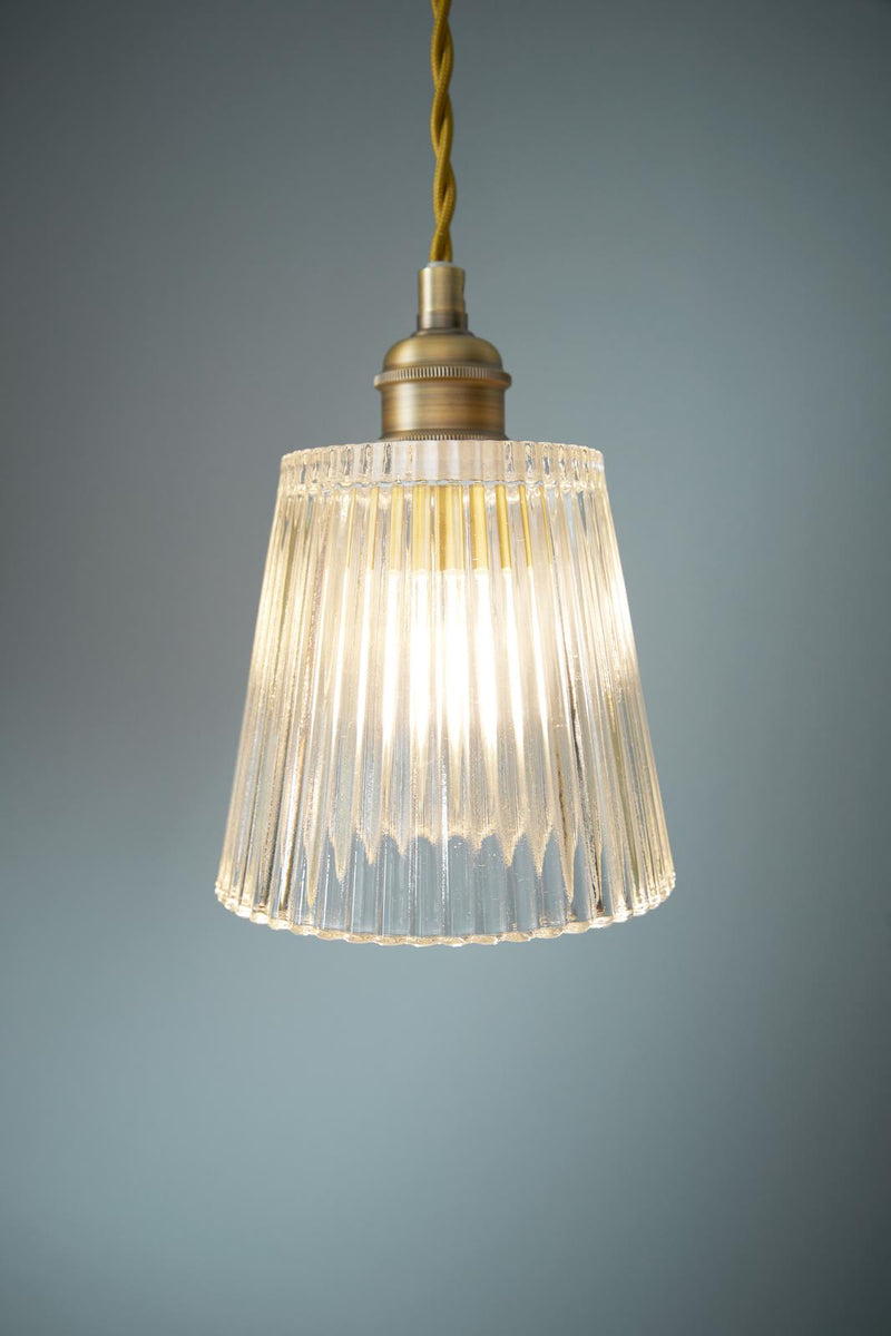 Laura Ashley Callaghan 3 Light Pendant Matt Antique Brass and Ribbed Glass • LA3756388-Q