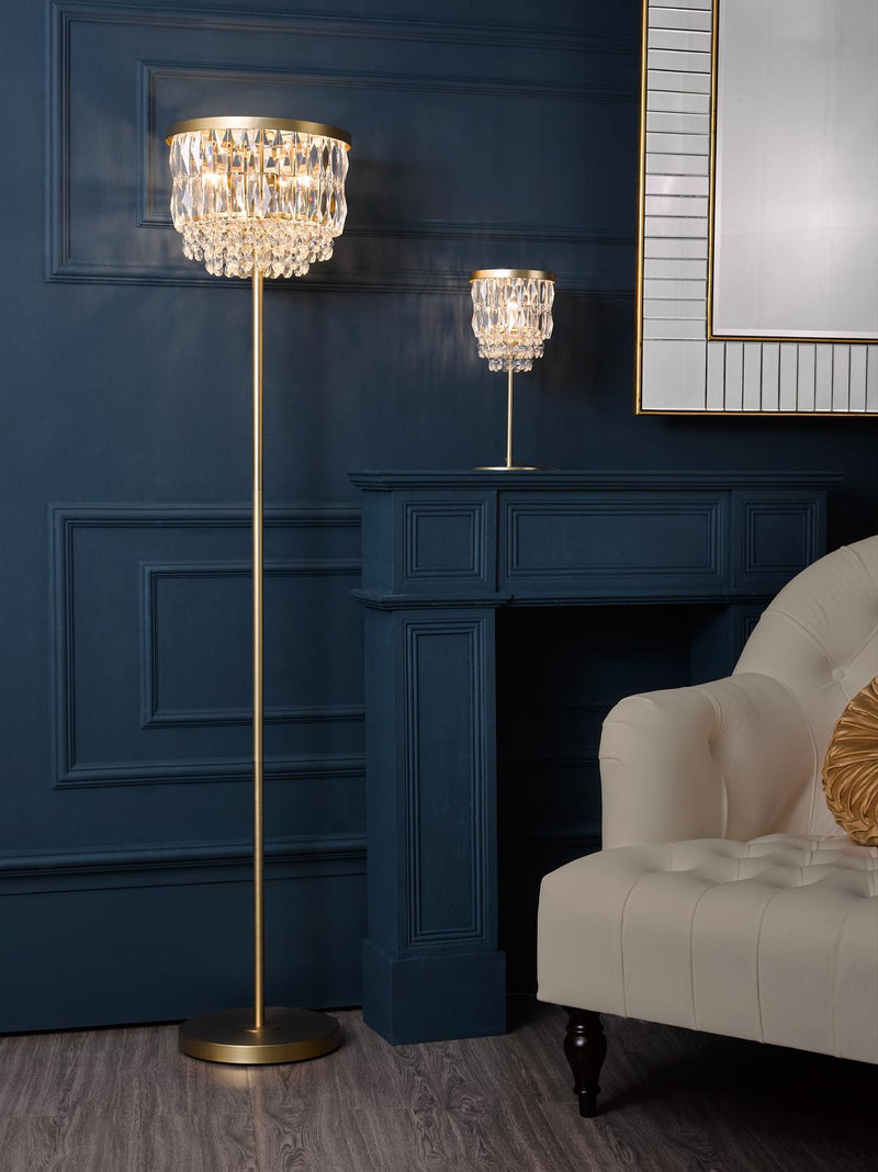 Laura Ashley Rhosill 3 Light Floor Lamp Crystal and Matt Antique Brass • LA3756390-Q