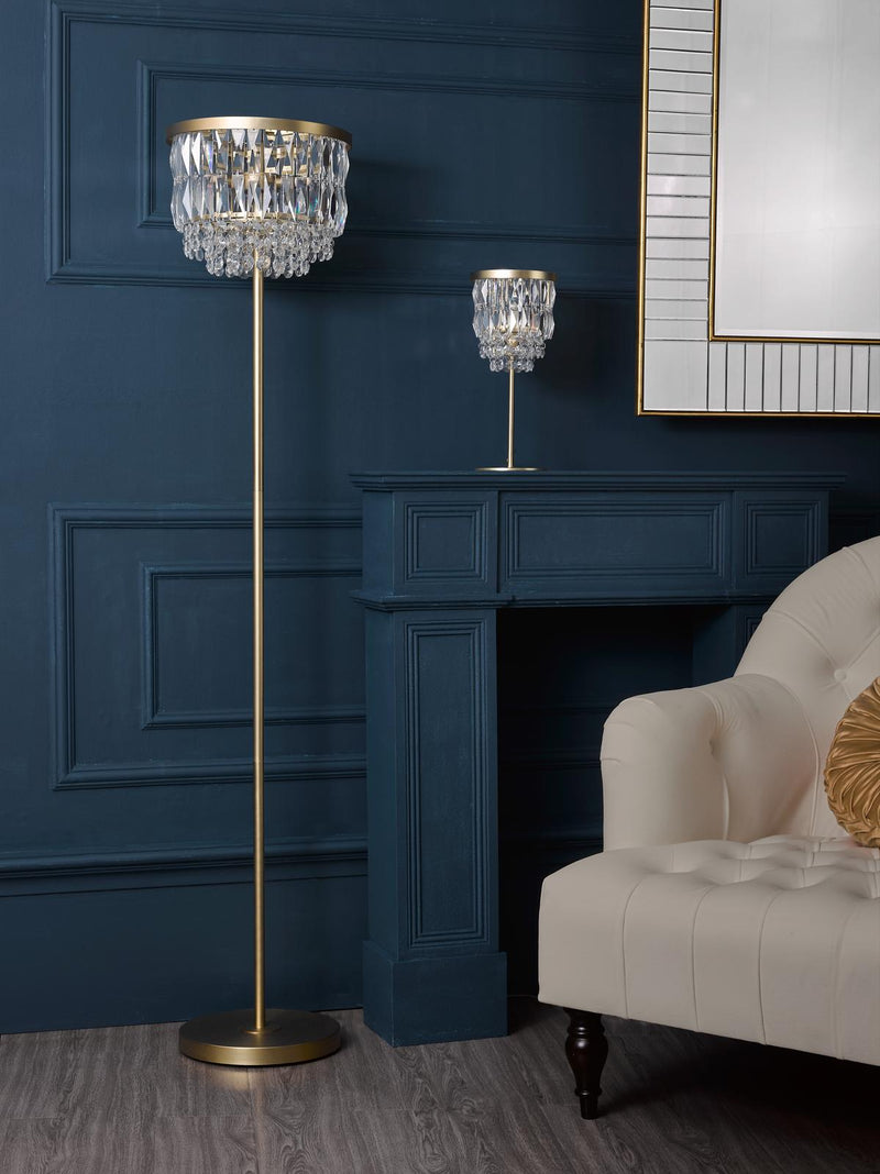 Laura Ashley Rhosill 3 Light Floor Lamp Crystal and Matt Antique Brass • LA3756390-Q