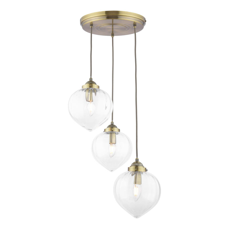 Laura Ashley Whitham 3 Light Cluster Pendant Antique Brass and Ribbed Glass • LA3756397-Q
