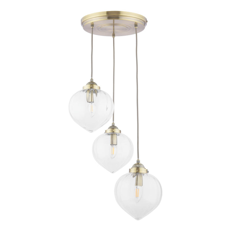 Laura Ashley Whitham 3 Light Cluster Pendant Antique Brass and Ribbed Glass • LA3756397-Q