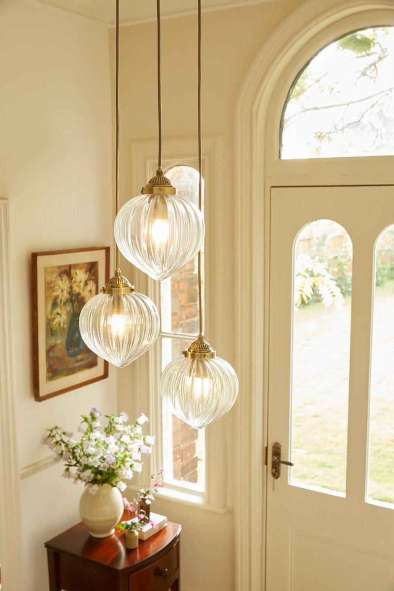 Laura Ashley Whitham 3 Light Cluster Pendant Antique Brass and Ribbed Glass • LA3756397-Q