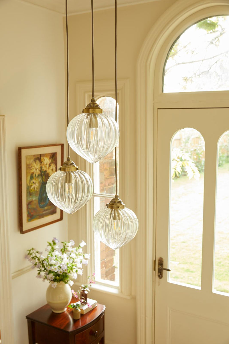 Laura Ashley Whitham 3 Light Cluster Pendant Antique Brass and Ribbed Glass • LA3756397-Q