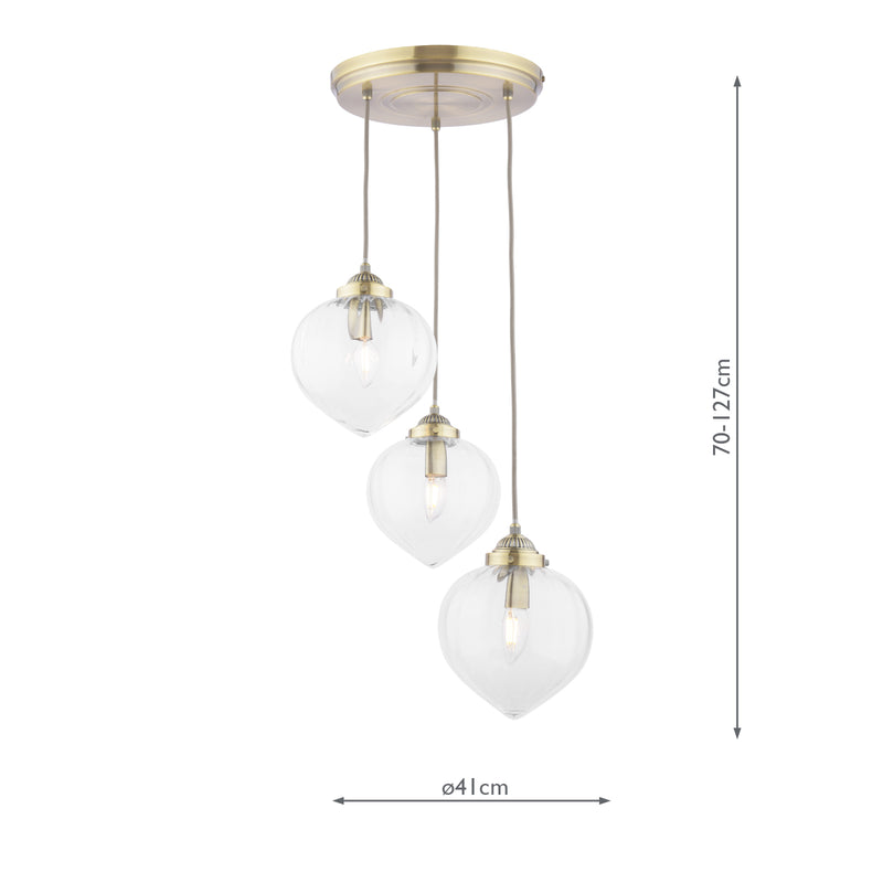 Laura Ashley Whitham 3 Light Cluster Pendant Antique Brass and Ribbed Glass • LA3756397-Q