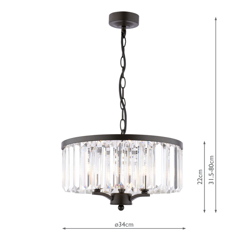 Laura Ashley Elkwood 3 Light Pendant Crystal and Black • LA3756398-Q
