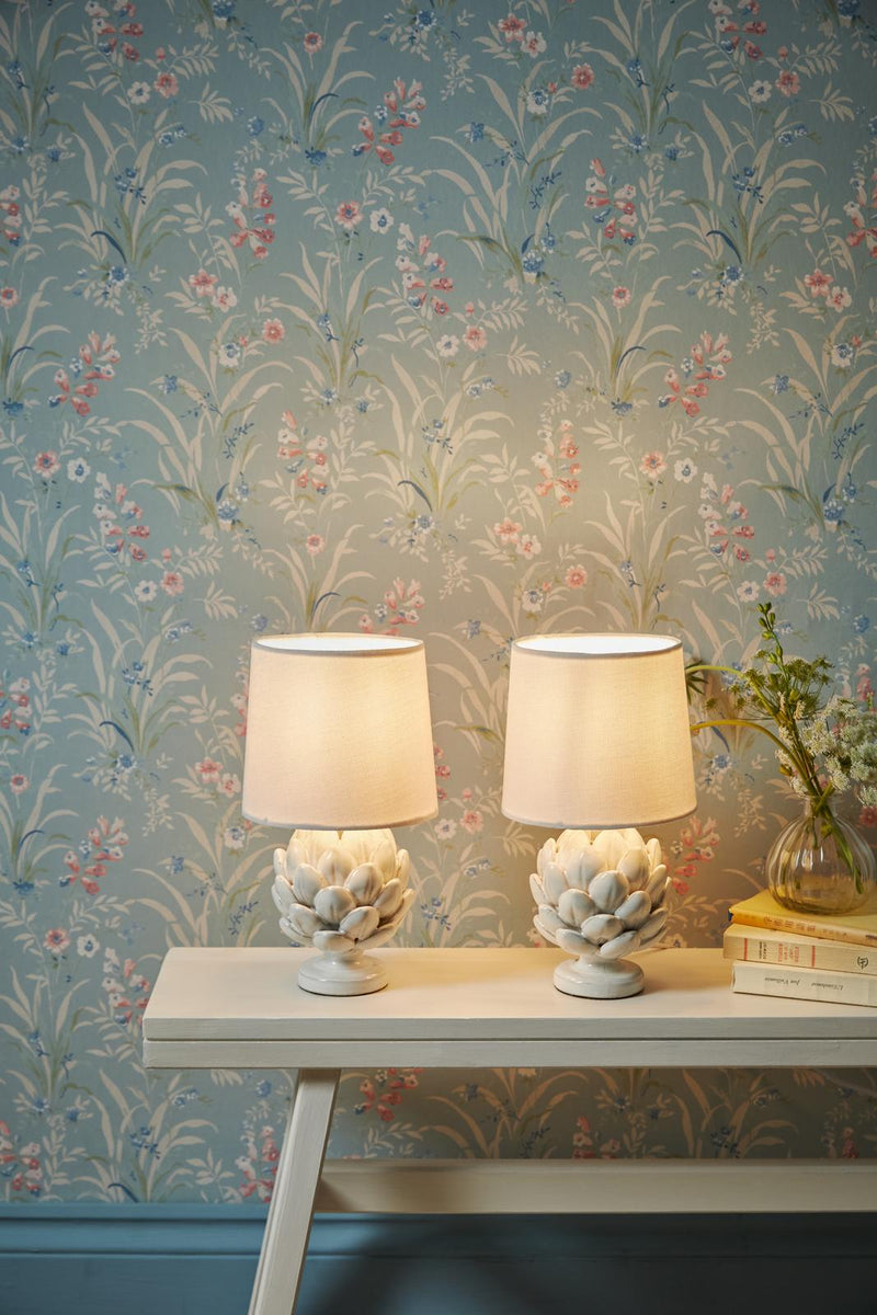 Laura Ashley Artichoke Twin Pack Table Lamp White With Shade • LA3756399-Q