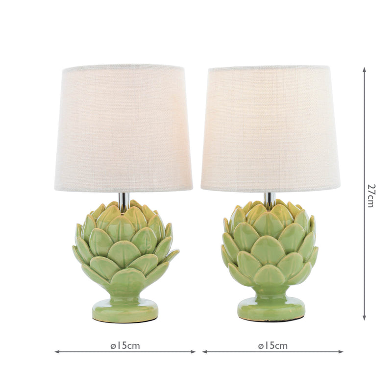 Laura Ashley Artichoke Twin Pack Table Lamp Green With Shade • LA3756400-Q