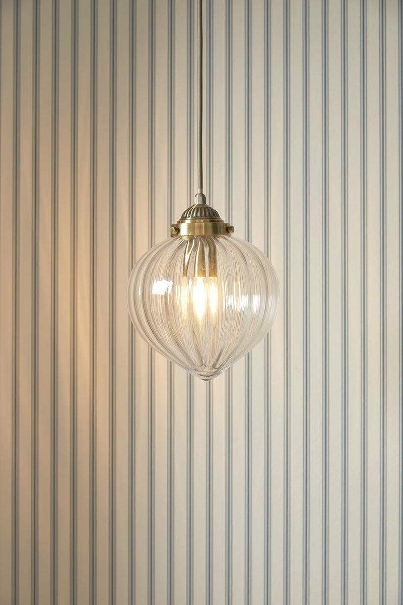 Laura Ashley Whitham Pendant Antique Brass and Ribbed Glass • LA3756404-Q
