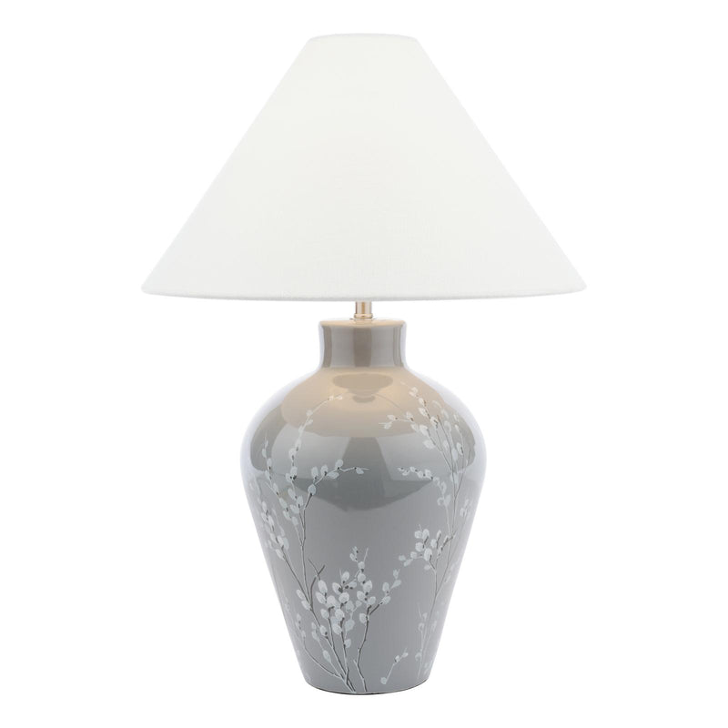 Laura Ashley Pussywillow Table Lamp Grey Ceramic and Polished Nickel With Shade • LA3756405-Q