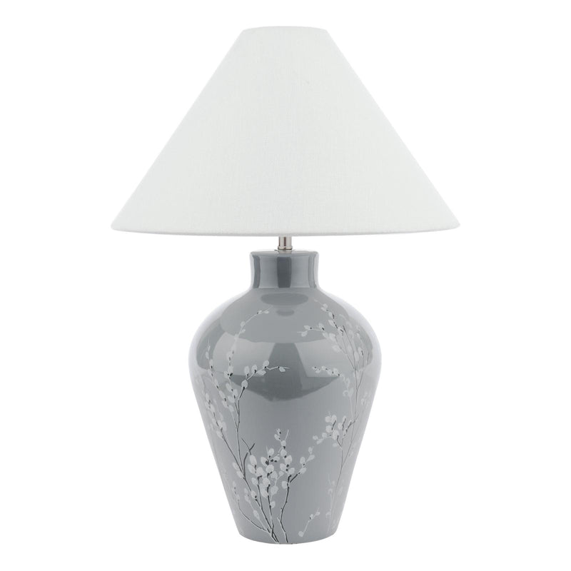 Laura Ashley Pussywillow Table Lamp Grey Ceramic and Polished Nickel With Shade • LA3756405-Q