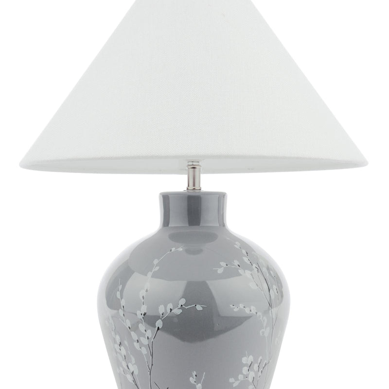 Laura Ashley Pussywillow Table Lamp Grey Ceramic and Polished Nickel With Shade • LA3756405-Q