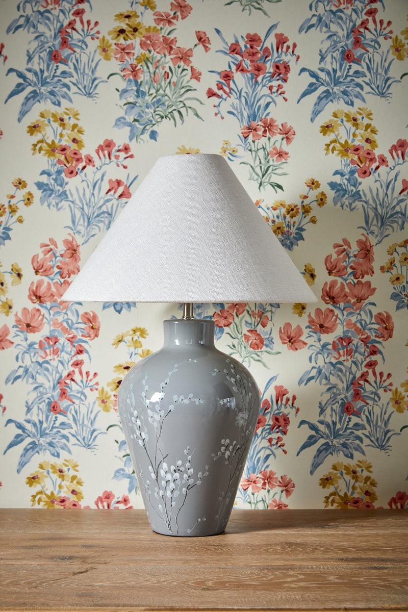 Laura Ashley Pussywillow Table Lamp Grey Ceramic and Polished Nickel With Shade • LA3756405-Q