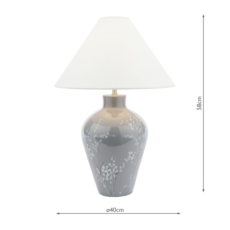 Laura Ashley Pussywillow Table Lamp Grey Ceramic and Polished Nickel With Shade • LA3756405-Q
