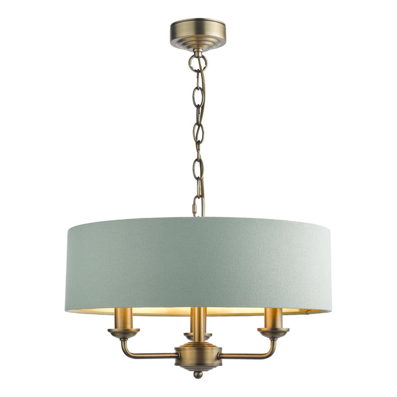 Laura Ashley Sorrento 3 Light Shadelier Matt Antique Brass and Green With Shade • LA3756409-Q