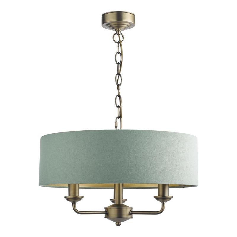 Laura Ashley Sorrento 3 Light Shadelier Matt Antique Brass and Green With Shade • LA3756409-Q