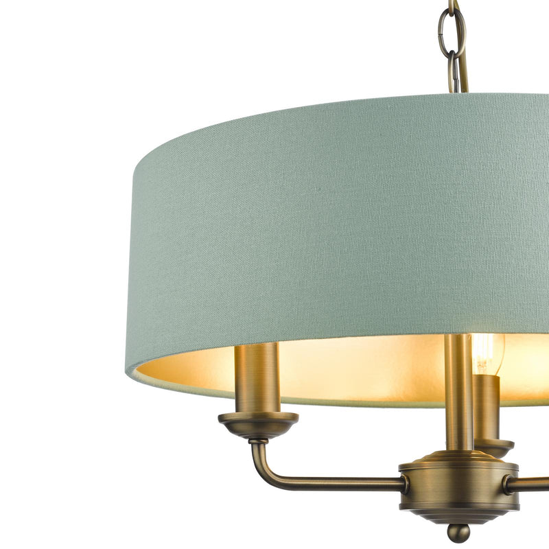 Laura Ashley Sorrento 3 Light Shadelier Matt Antique Brass and Green With Shade • LA3756409-Q